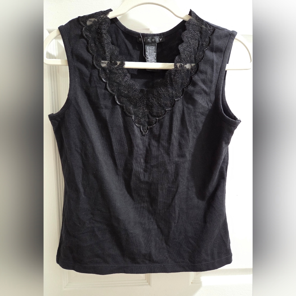 New Ninety Black Lace Trim Sleeveless Top - Picture 2 of 6